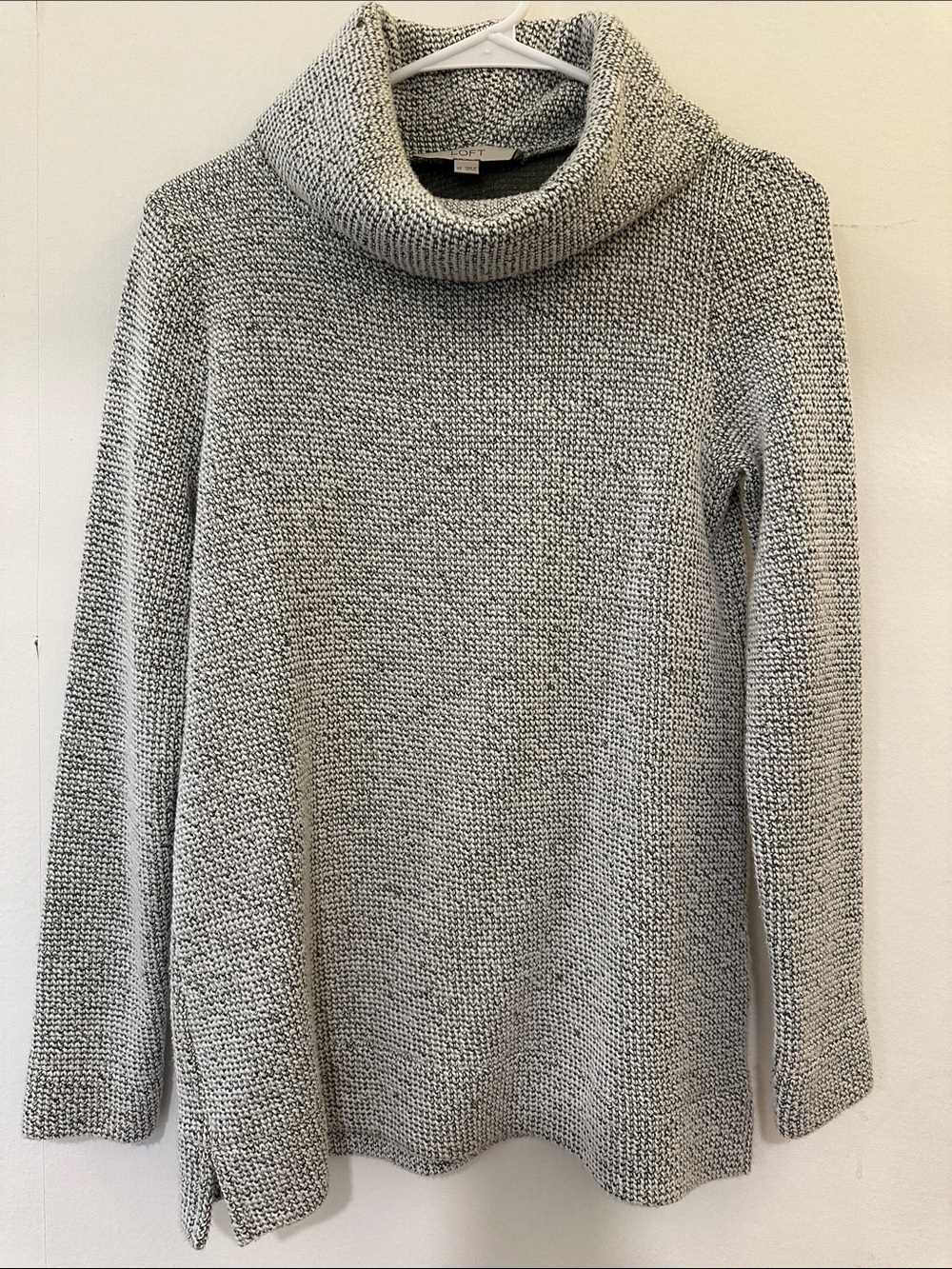 LOFT Cozy Cowl Neck Sweater - Grey Green/White